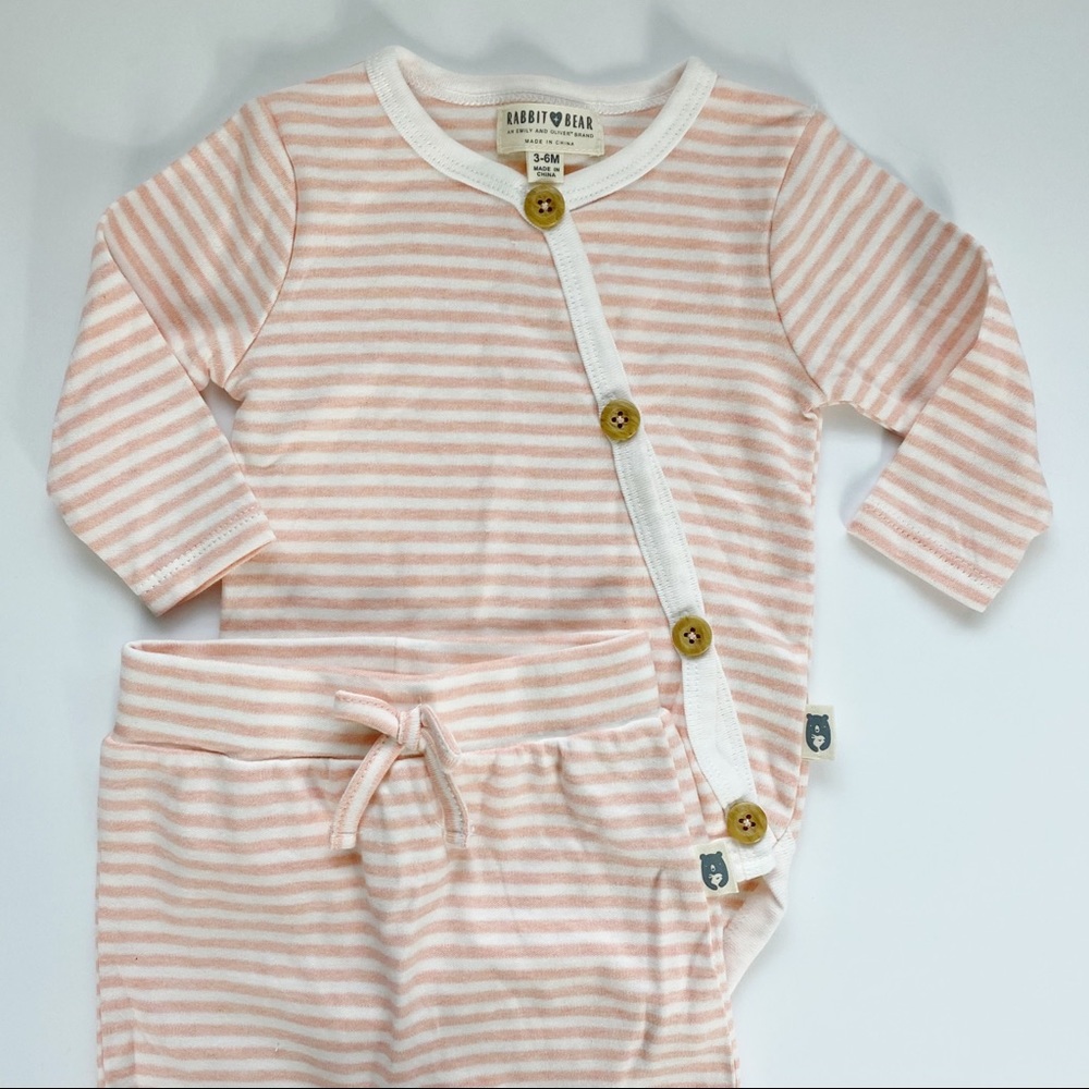 Rabbit + bear striped 2 piece set wooden buttons